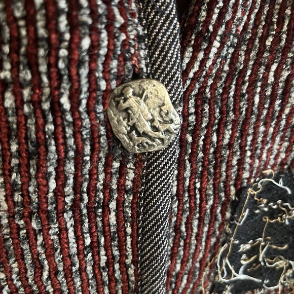 VTG Nino Wong California Cardigan L Funky Patchwork Velour Stripe Distressed USA - Picture 3 of 12